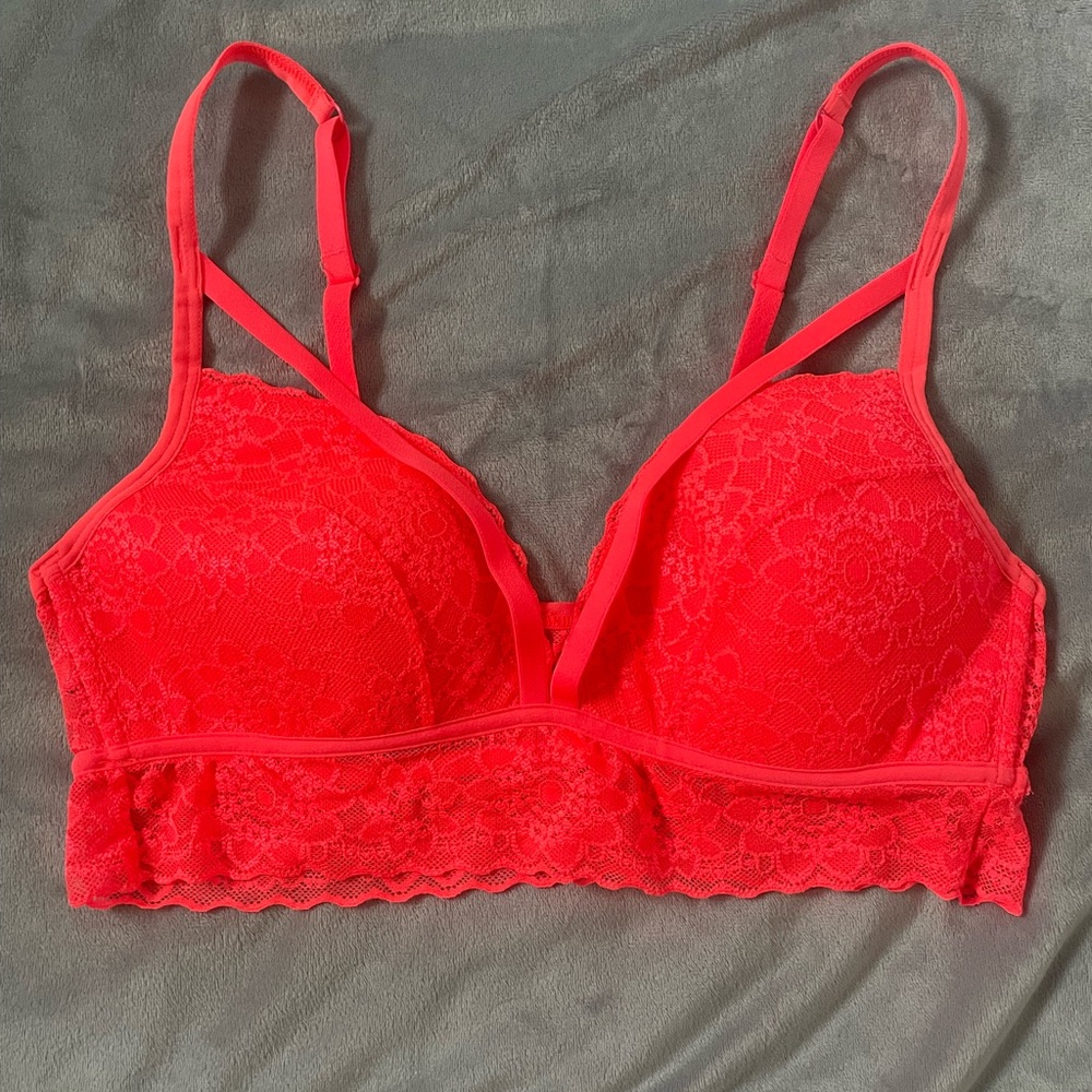 NEW Never Worn VS PINK neon orange lace bra